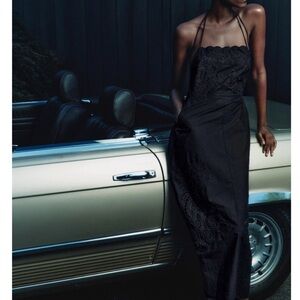 Zara Black Embroidered Backless Dress